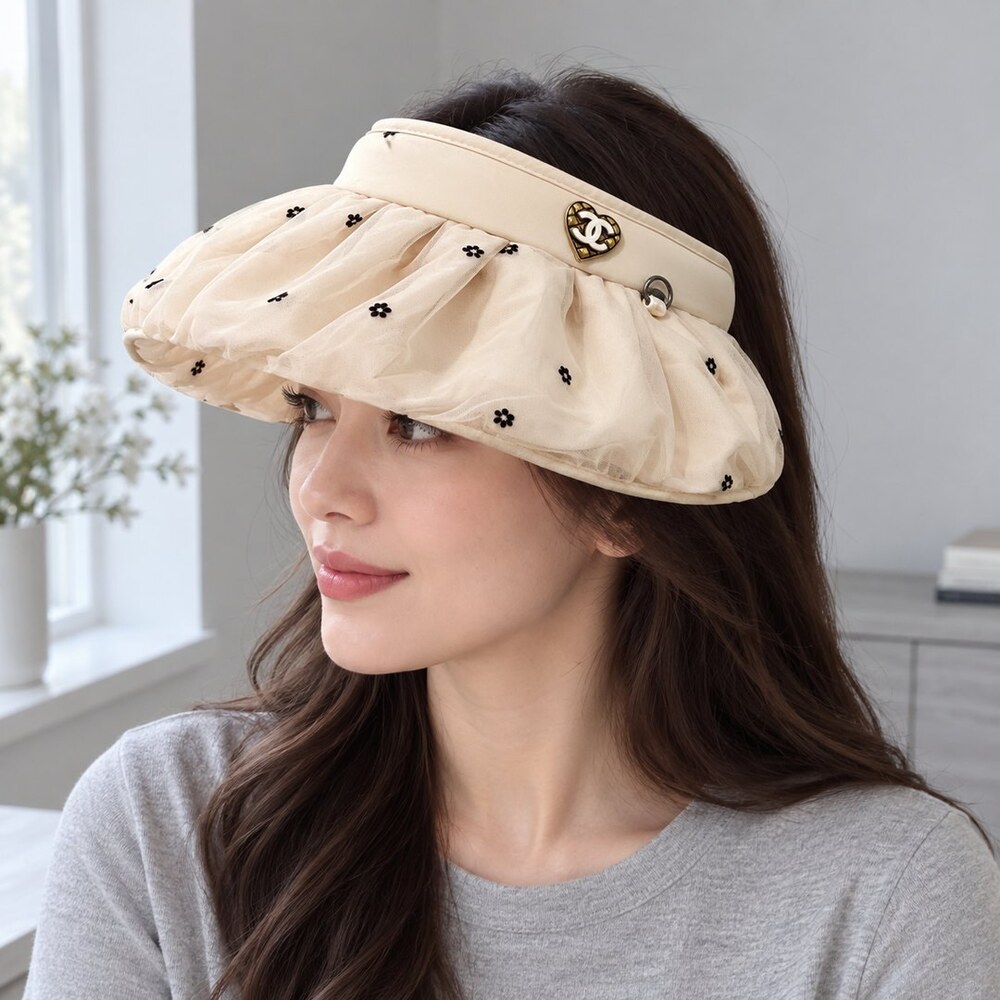 CHANEL Beige Tulle Bow Sun Visor - Picture 3 of 6